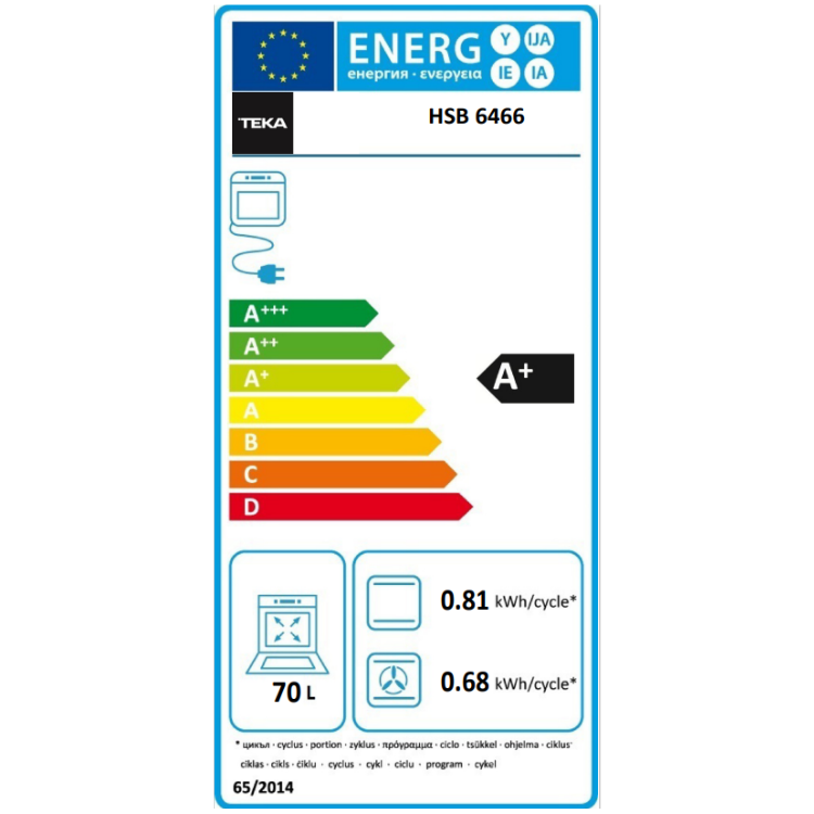 Forno Hidrolítico de Encastre Teka HSB6466 70L 3215W Preto