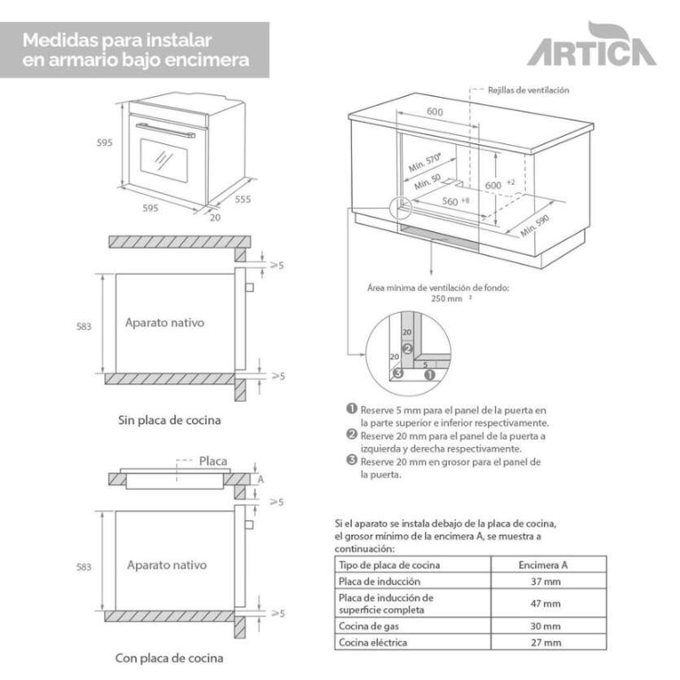 Forno de Encastre Artica AHB7008BK 70L 3000W