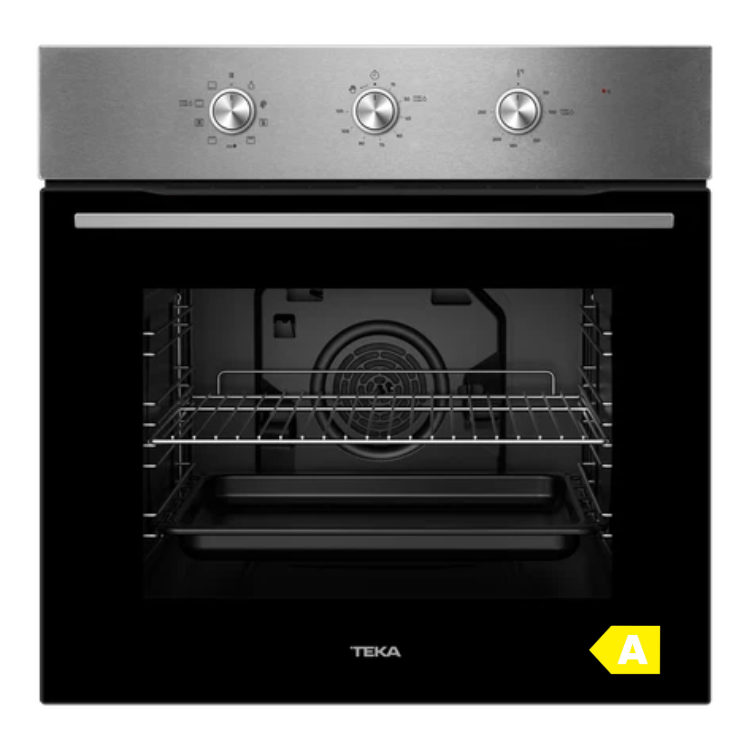 Forno Teka HCB6170SS, inox, 70L, Classe A, encastre, 7 funções, porta aberta.