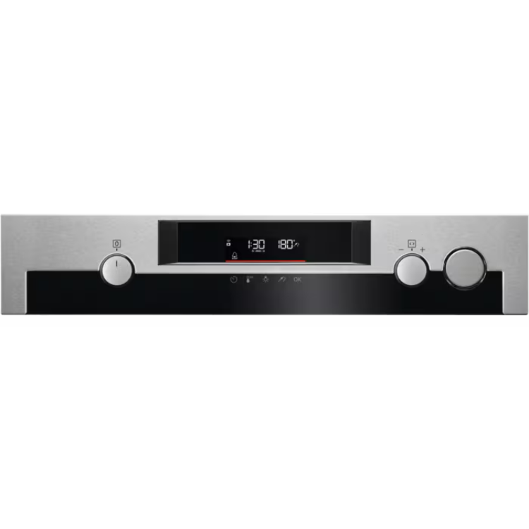 Forno pirolítico AEG BSS578271M, inox, com painel de controlo digital e 3 seletores.