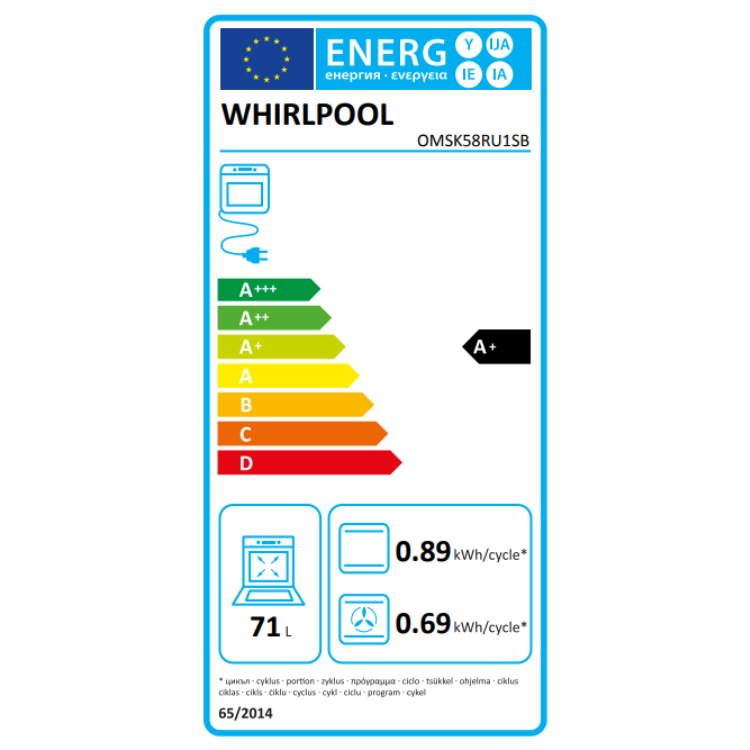 Forno Hidrolítico/Pirolítico de Encastre Whirlpool OMSK58RU1SB 71L 3300W