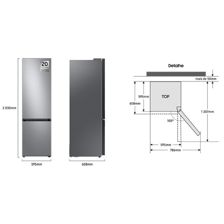 Frigorífico Combinado Samsung RB38C603DSA/EF 390L Inox Classe D
