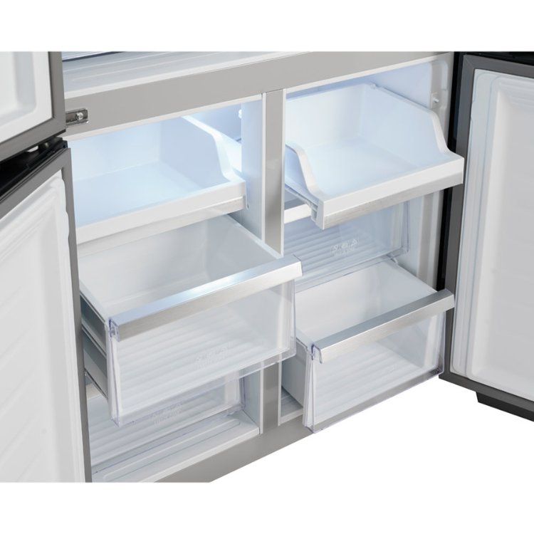 Frigorífico americano Jocel 490L, cor preta, portas side by side, gavetas do congelador.