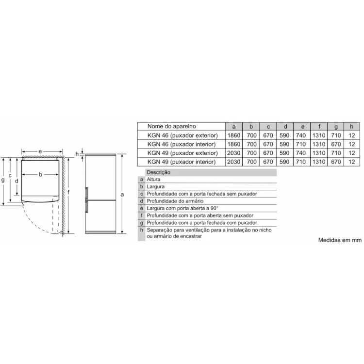 Bosch KGN493IDA fridge dimensions diagram, 203x70x67cm, 438L, stainless steel.