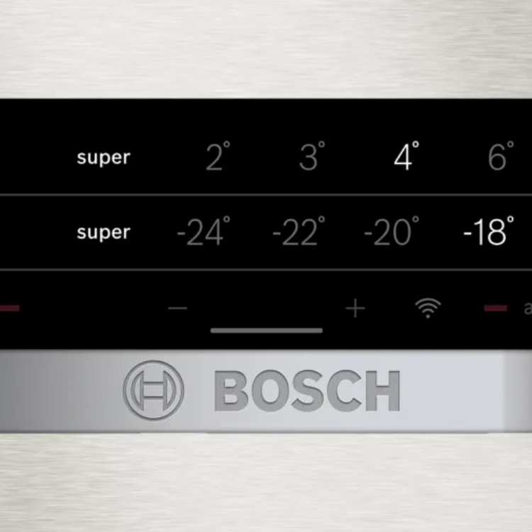 Bosch fridge control panel with temperature settings and logo
