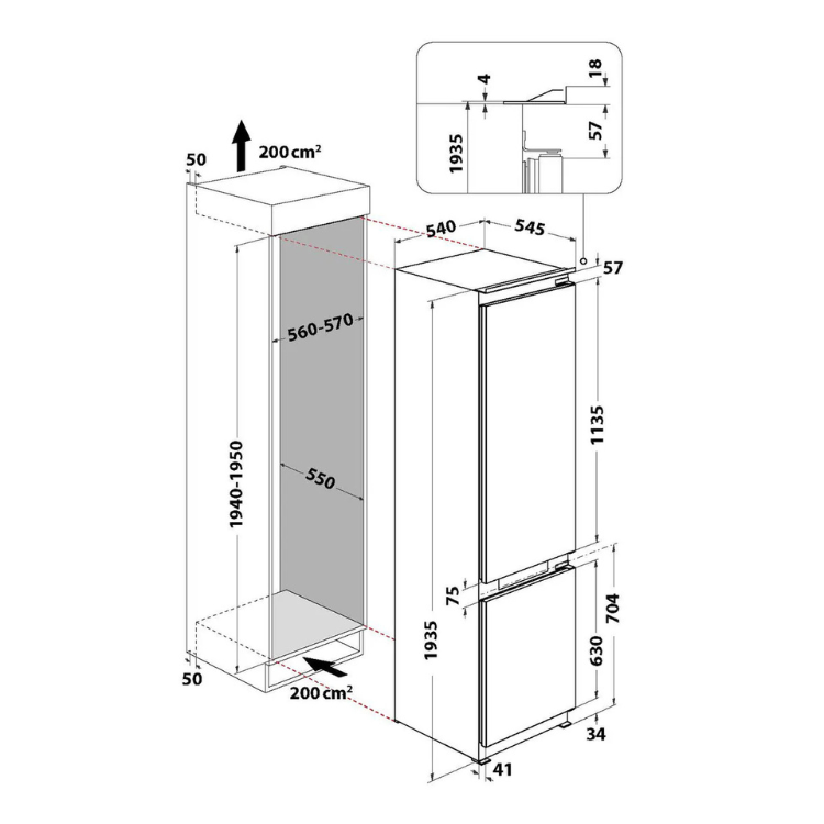 Frigorífico Combinado de Encastre Whirlpool WHC20T152 280L Branco