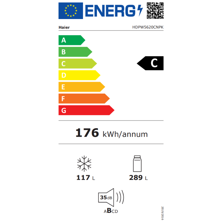 Frigorífico Combinado Haier HDPW5620CNPK 406L Inox