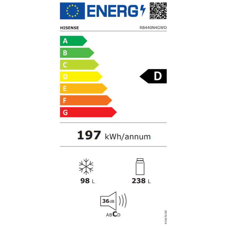 Frigorífico Combinado Hisense RB440N4GWD 336L Branco