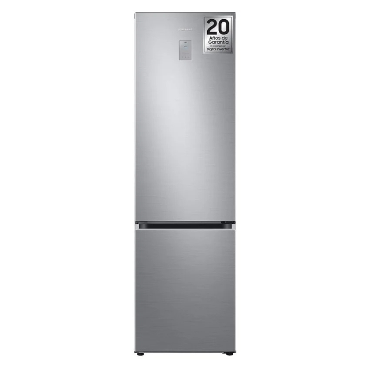 Samsung RB38C776CS9/EF 390L inox fridge-freezer, stainless steel finish, 20-year warranty sticker.
