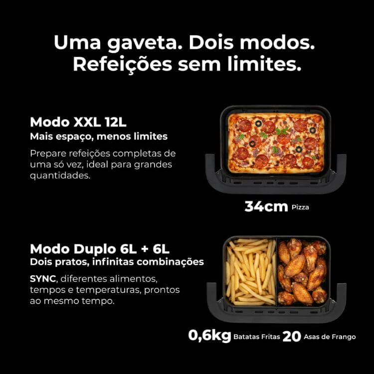 Fritadeira Air Fryer Flama 674FL Ceramic CrisperPlate Flex XXL 12L 2950W