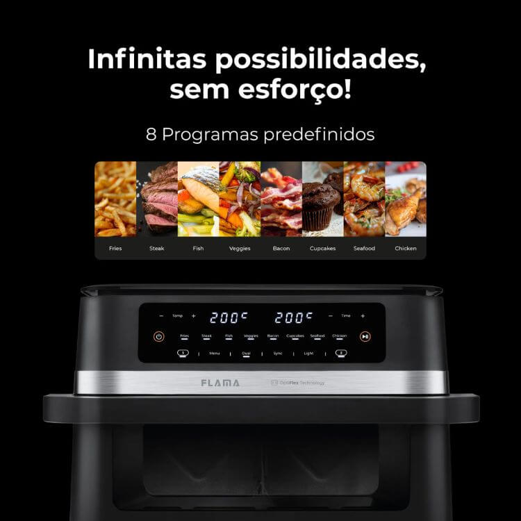 Fritadeira Air Fryer Flama 674FL Ceramic CrisperPlate Flex XXL 12L 2950W