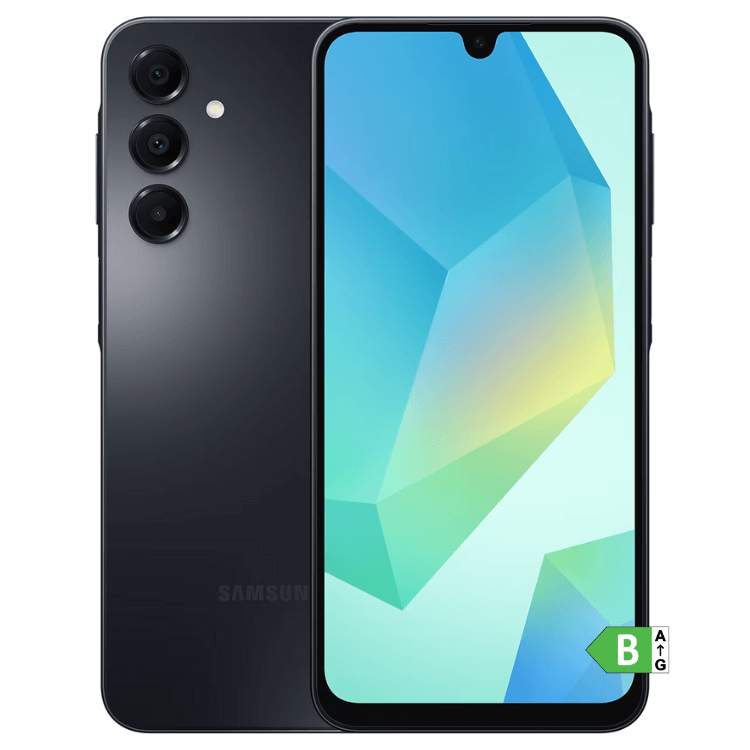 Smartphone Samsung Galaxy A16 preto, 4GB/128GB, câmara tripla e ecrã colorido.