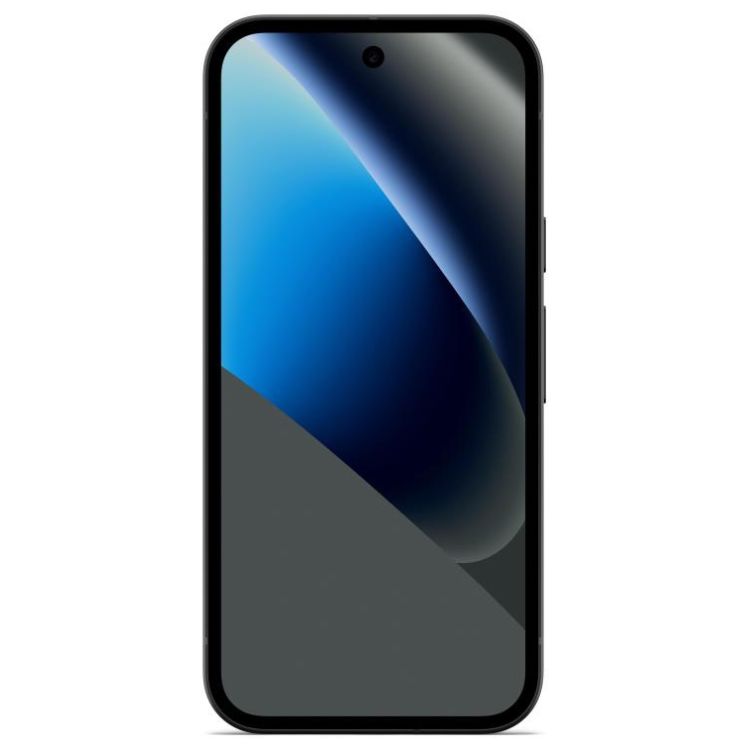 Smartphone Google Pixel 10a 5G preto com ecrã ligado a mostrar imagem azul e cinza.