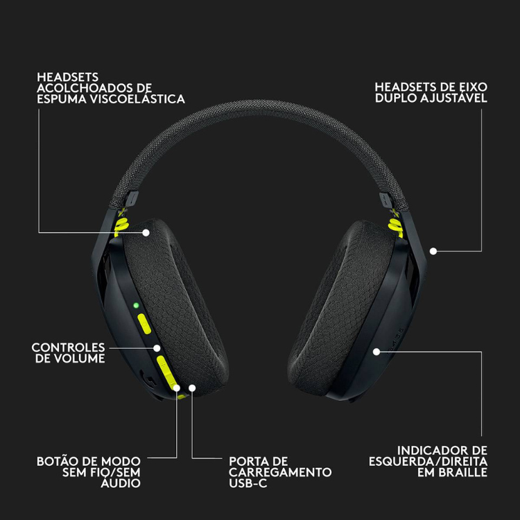 Black Logitech G435 wireless gaming headset with yellow accents and adjustable headband.