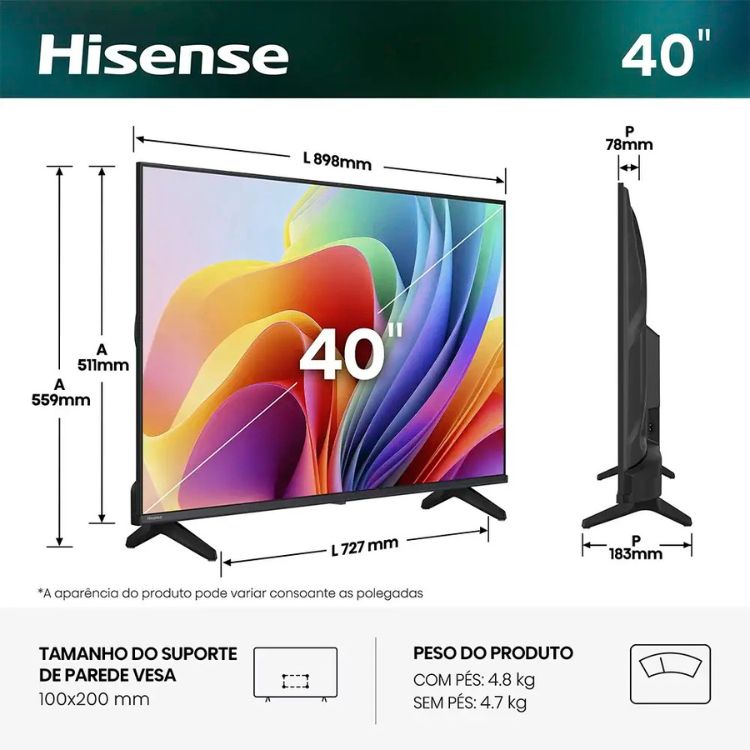 Televisão Hisense A4S 2026 Smart TV LED FHD 40"