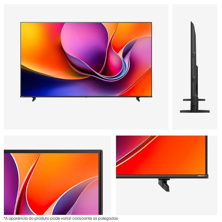 TV LED 4K Hisense 50A6Q, 50 polegadas, preto, ecrã colorido.