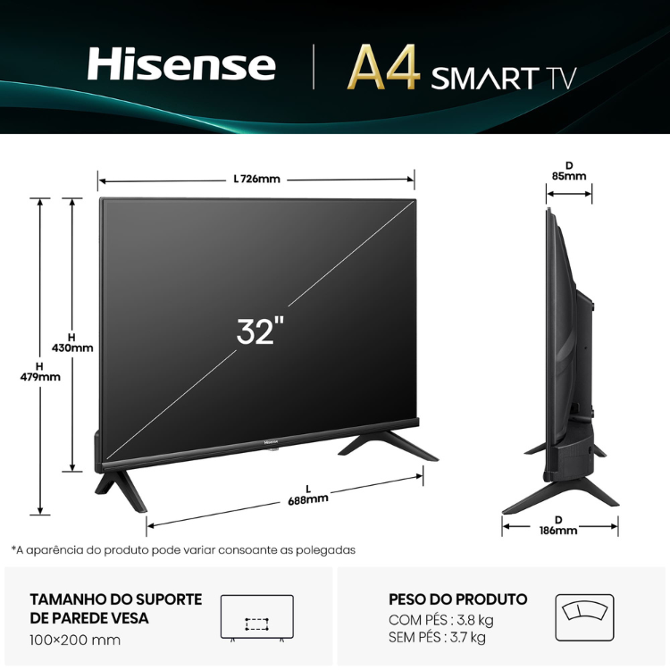 Televisão Hisense A4Q Smart TV LED FHD 32"
