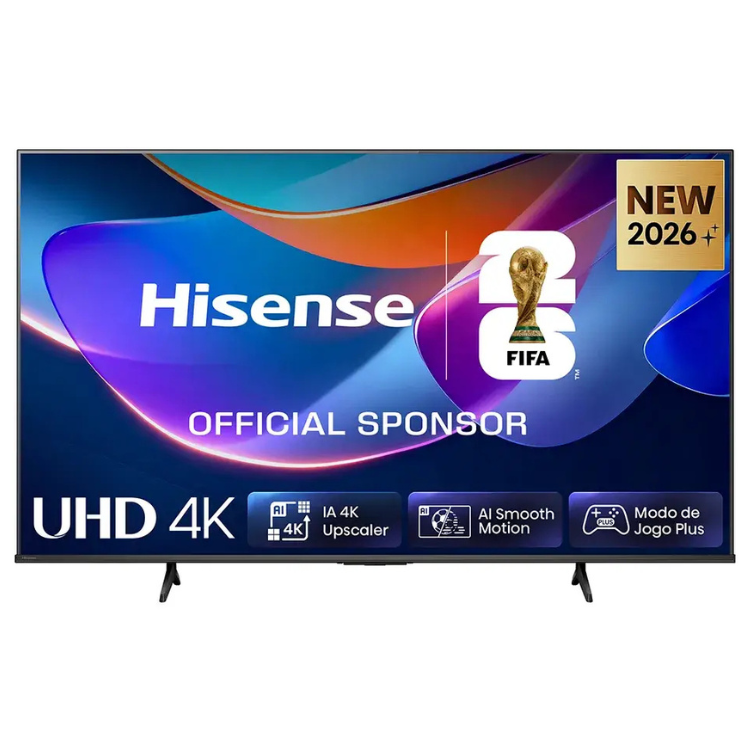 Televisão Hisense A6S 2026 Smart TV 4K LED 50" cor preta com logótipo Hisense e FIFA, destacando UHD 4K.