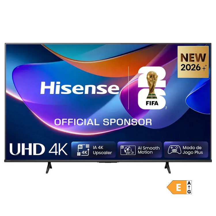 TV Hisense A6S 2026 4K LED 50" preto com logótipo Hisense e FIFA, destacando UHD 4K.