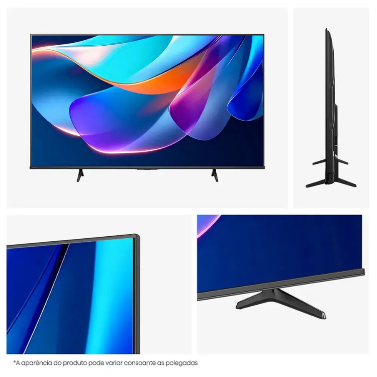 Televisão Hisense A6S 2026 Smart TV 4K LED 50" preta com ecrã de 50" e resolução 3840x2160.