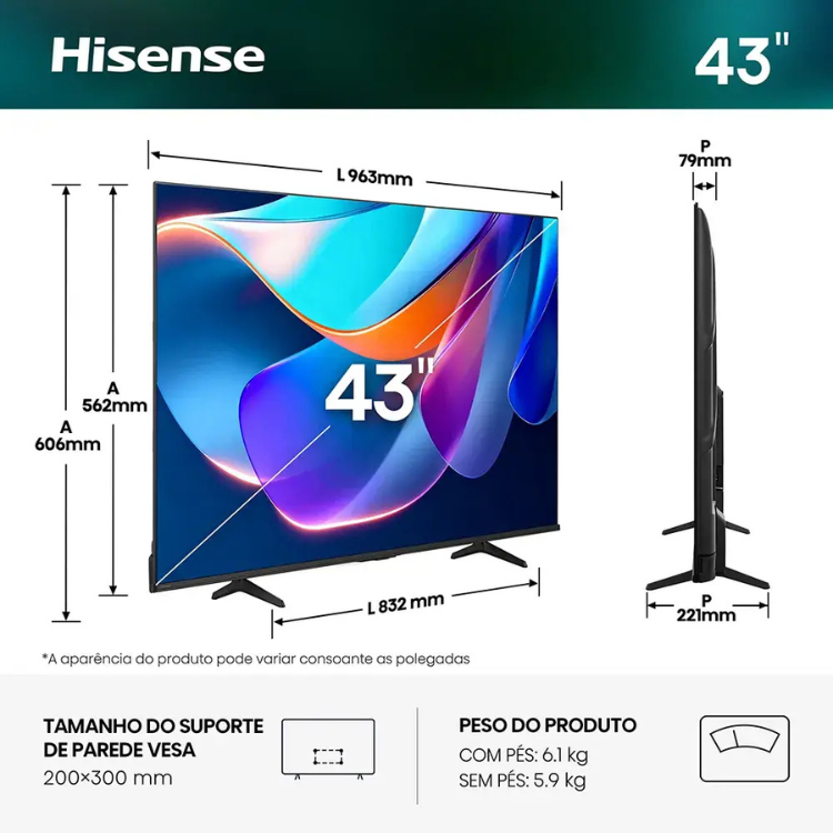 Televisão Hisense A6S (2026) Smart TV 4K LED 43"