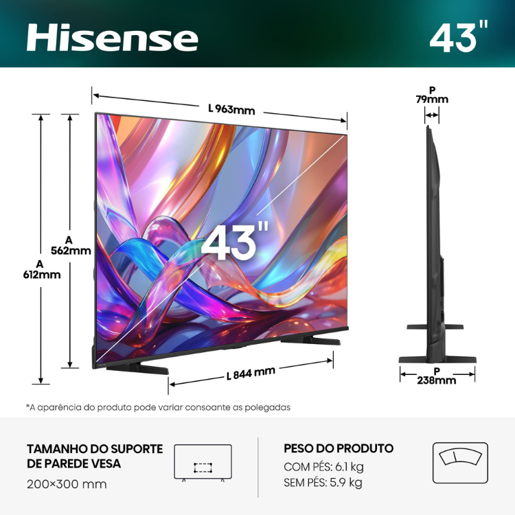 Televisão Hisense E7S (2026) Smart TV 4K QLED 43"