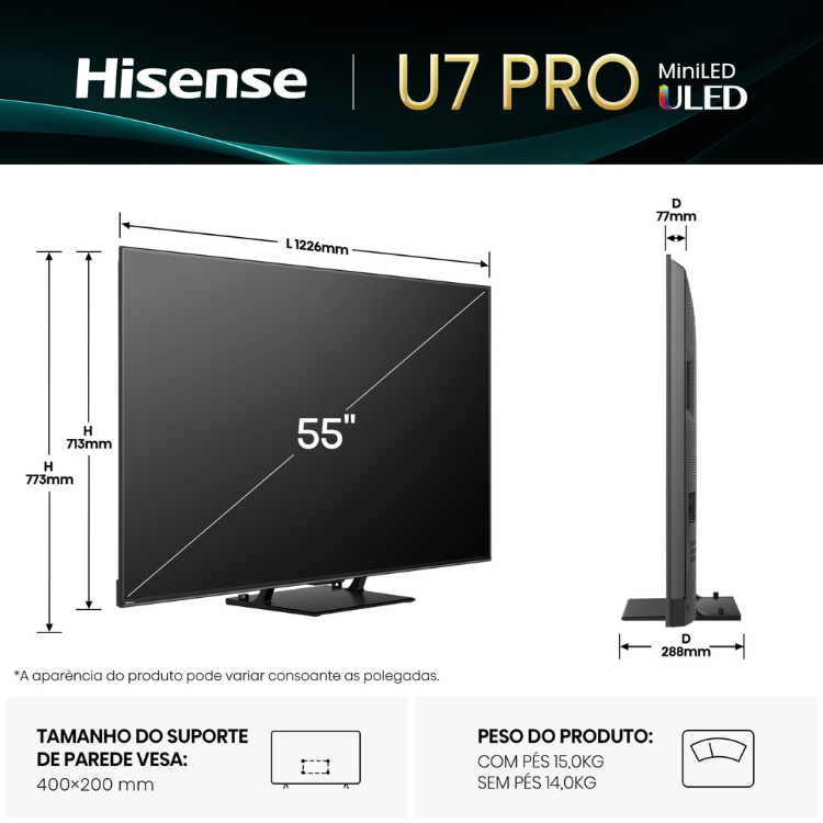 Televisão Hisense U7Q Pro (2025) Smart TV 4K Mini-LED 55"