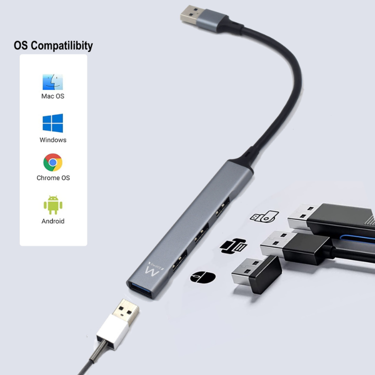Hub Ewent USB Type-A para 4 x Portas USB