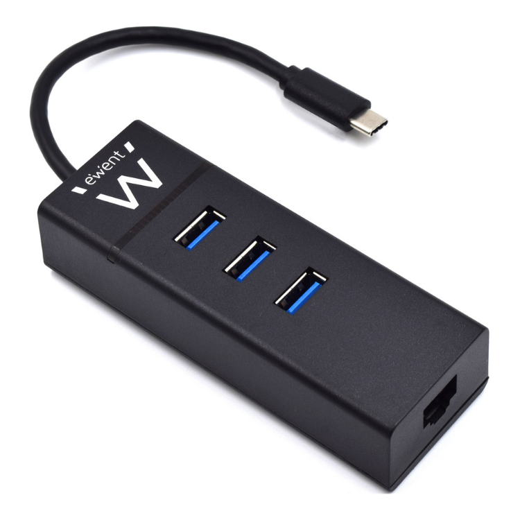 Hub Ewent 3x USB-C p/ USB-A + Rede Gigabit