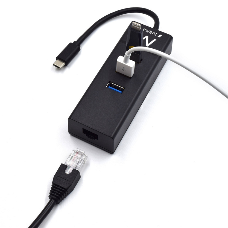Hub Ewent 3x USB-C p/ USB-A + Rede Gigabit