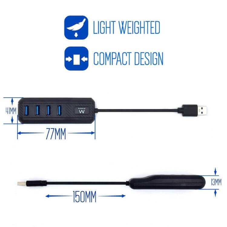 Hub USB Ewent EW1138 4 Portas 3.1 Gen 1 USB 3.0