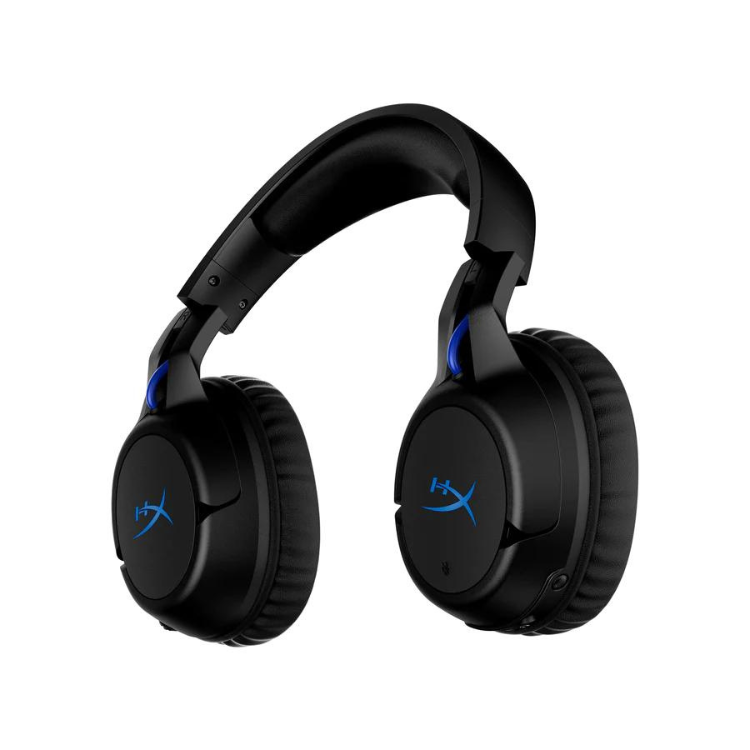 Black HyperX Cloud Flight wireless gaming headset with blue accents.