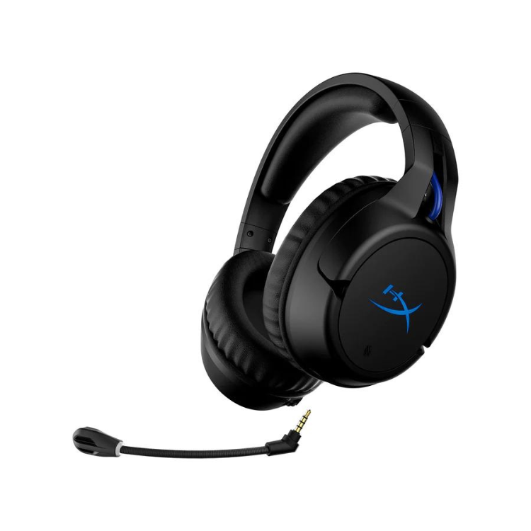 Black HyperX Cloud Flight wireless gaming headset with blue accents.