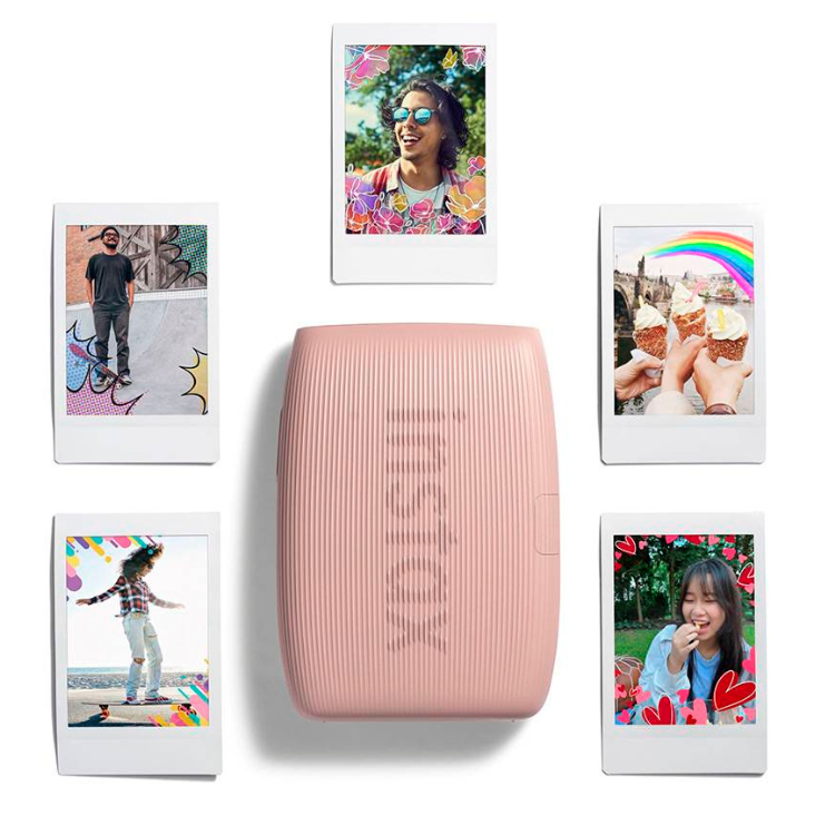 Fujifilm Instax Mini Link 3 pink instant printer with photos.