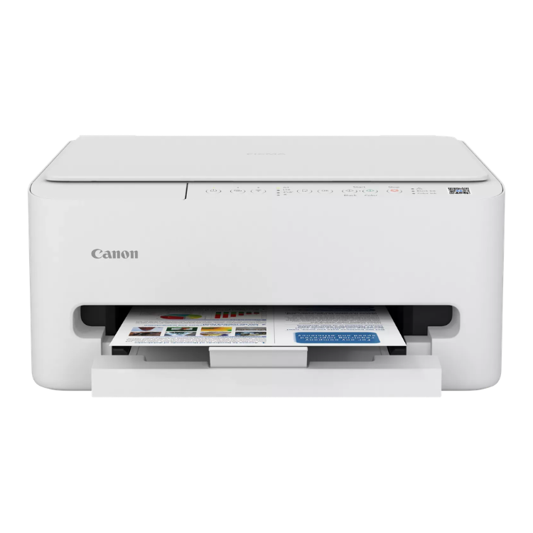 Canon Pixma TS4150i white inkjet printer with paper output tray extended.