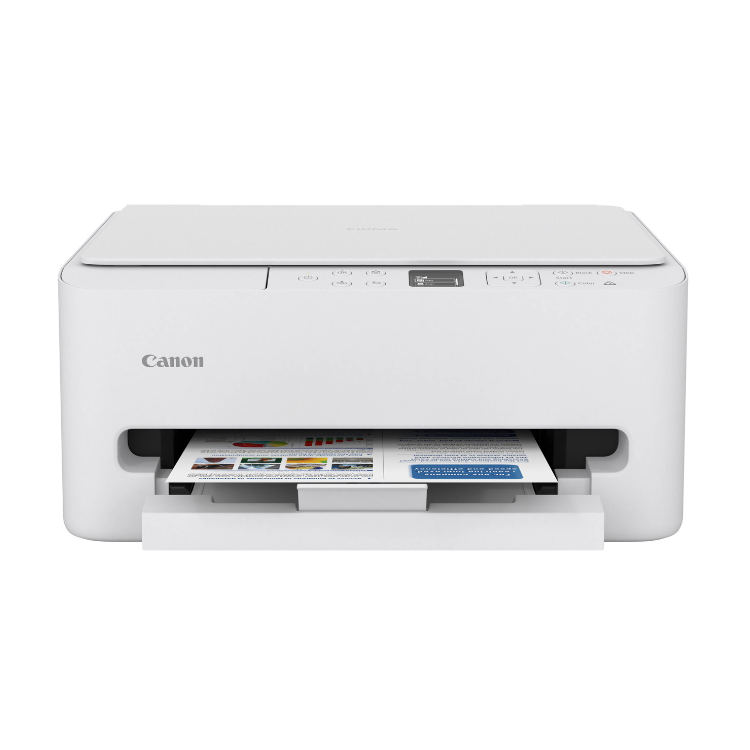 Canon PIXMA TS6550i white inkjet printer with paper output tray extended.