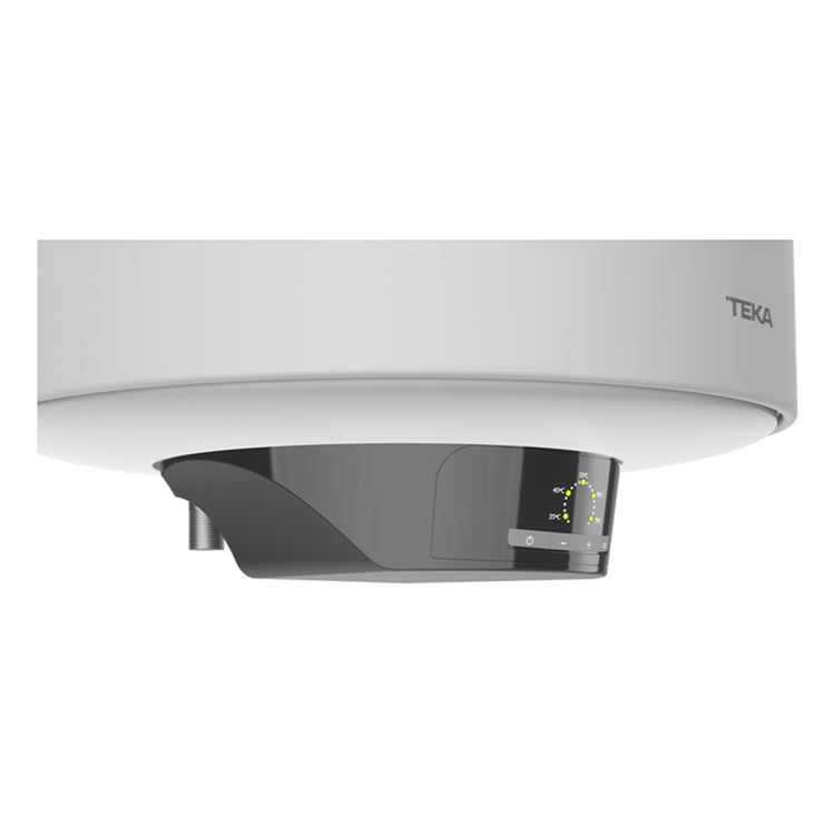 Teka EWH 80 VE-D white electric water heater control panel with black display and yellow indicators.