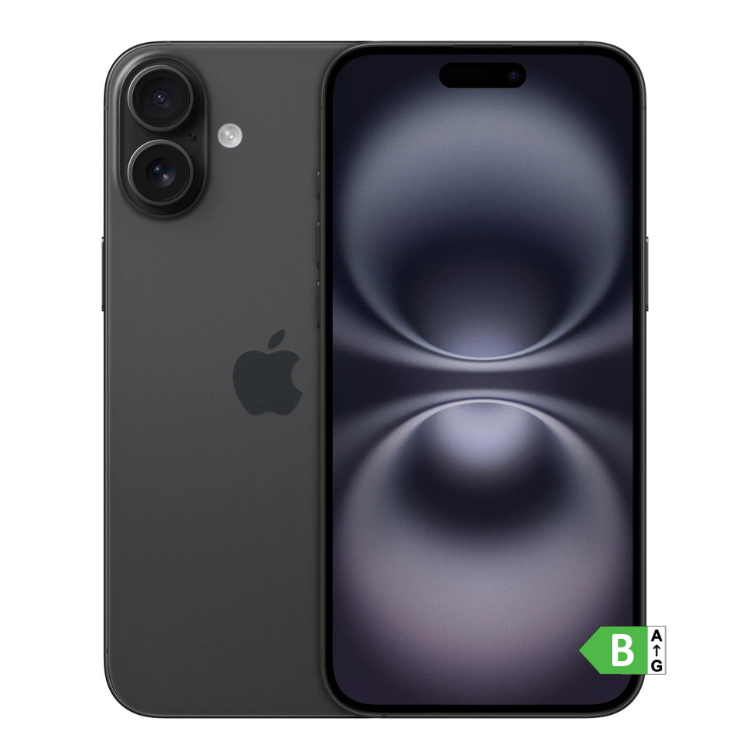 iPhone 16, 128GB, Preto, ecrã 6.1 polegadas, processador A16 Bionic, câmaras dupla de 48MP, bateria 4082mAh.