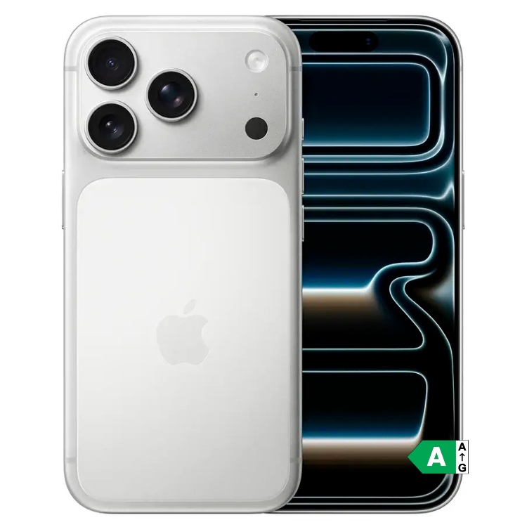 iPhone 17 Pro Max prata 512GB, vista traseira e frontal com ecrã.