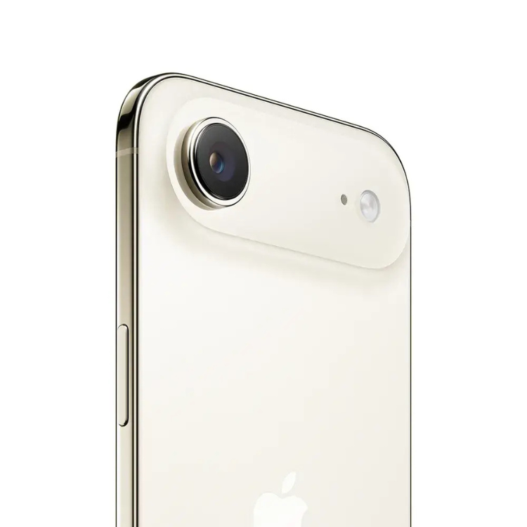 iPhone Air dourado, parte traseira com câmera e logotipo da Apple.