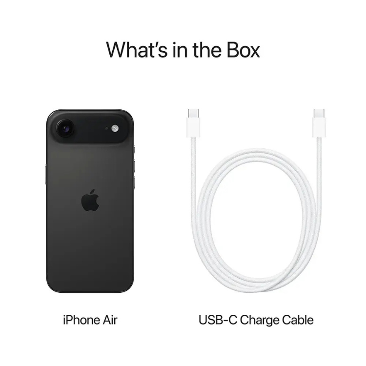 iPhone Air preto 512GB, smartphone Apple com cabo USB-C.