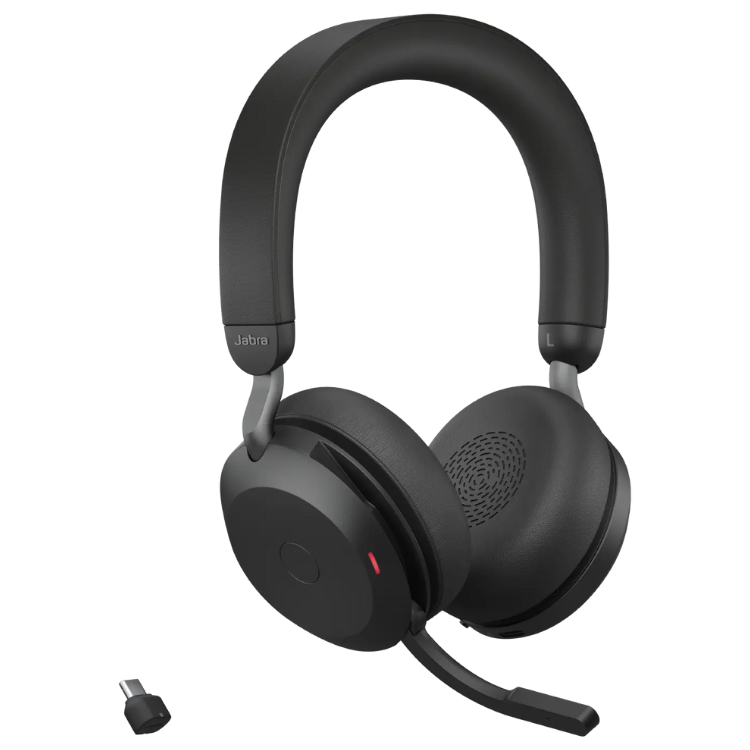 Black Jabra Evolve2 75 stereo headset with USB-A connector.