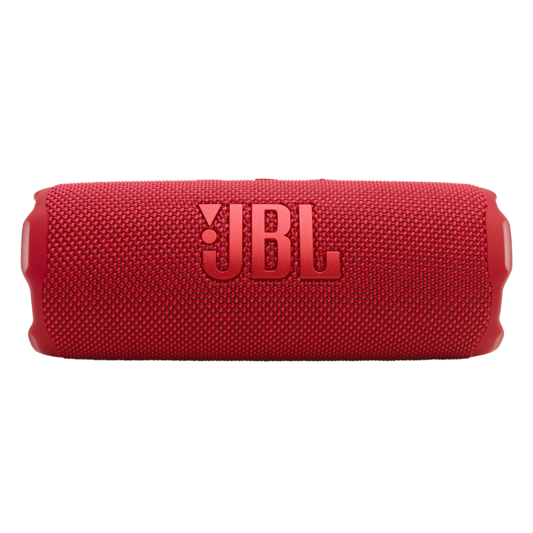 Red JBL Flip 7 portable speaker with textured surface.