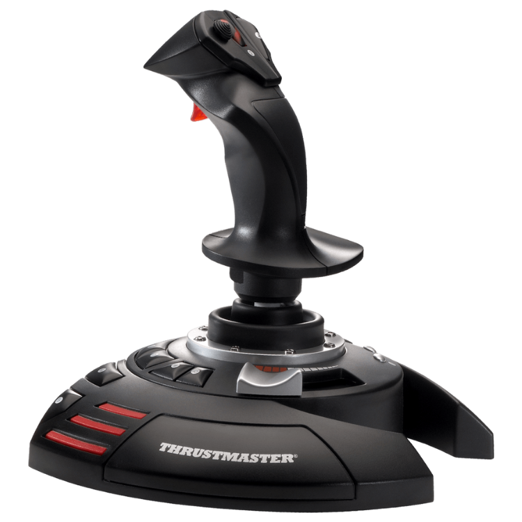 Thrustmaster T-Flight Stick X, black joystick with red accents.