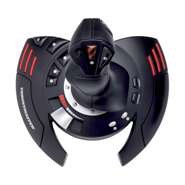 Thrustmaster T Flight Stick X, black joystick with red accents.