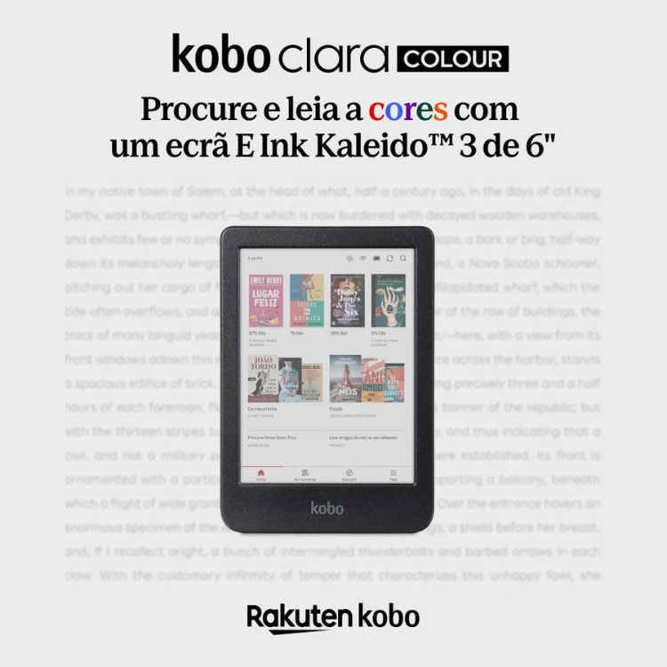 eReader Kobo Clara Colour 6" 16GB Wi-Fi Preto com ecrã a cores E Ink.