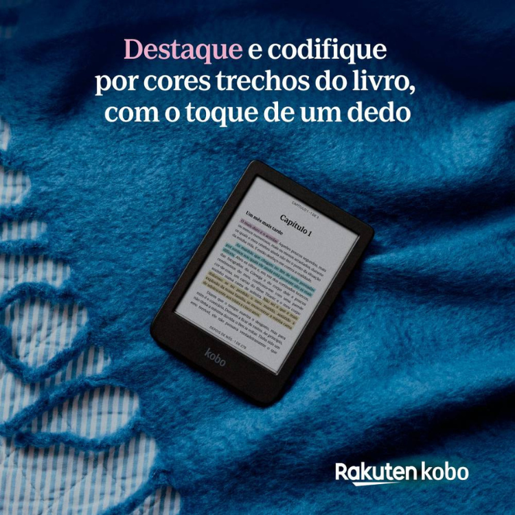 eReader Kobo Clara Colour 6" 16GB Wi-Fi preto com ecrã a cores em tinta eletrónica.