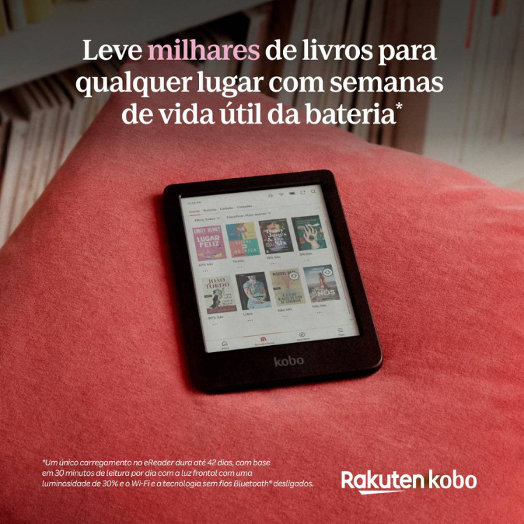 eReader Kobo Clara Colour 6 polegadas 16GB Wi-Fi preto com ecrã a cores.