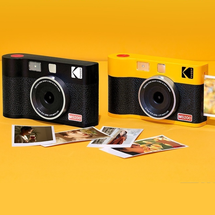 Kodak Mini Shot 2 Era MS200 cameras, black and yellow, with photos.
