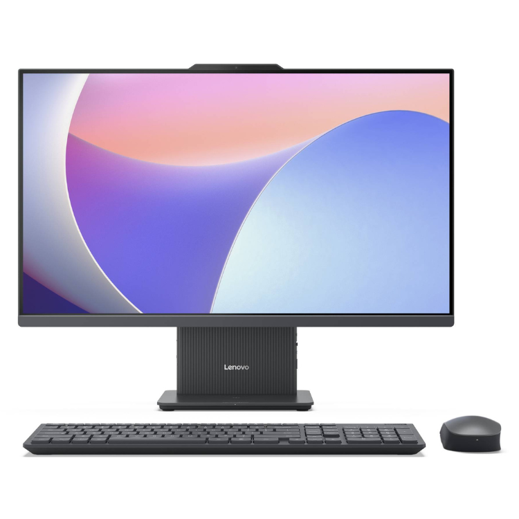 Computador all-in-one Lenovo IdeaCentre AIO 3, ecrã 27" FHD preto com teclado e rato.